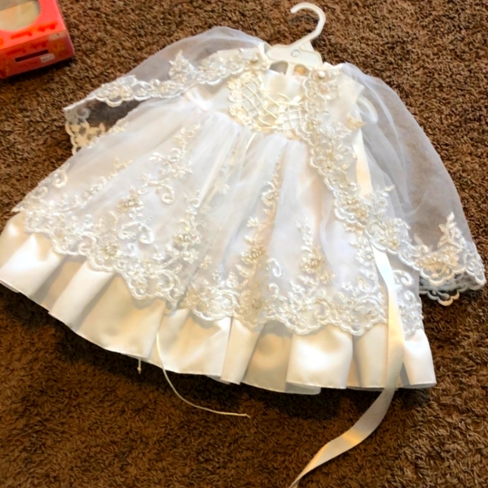 Baptism dress and hair piece